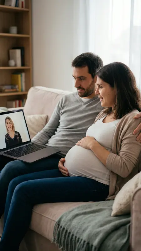 Couple en séance HypnoNaissance visio